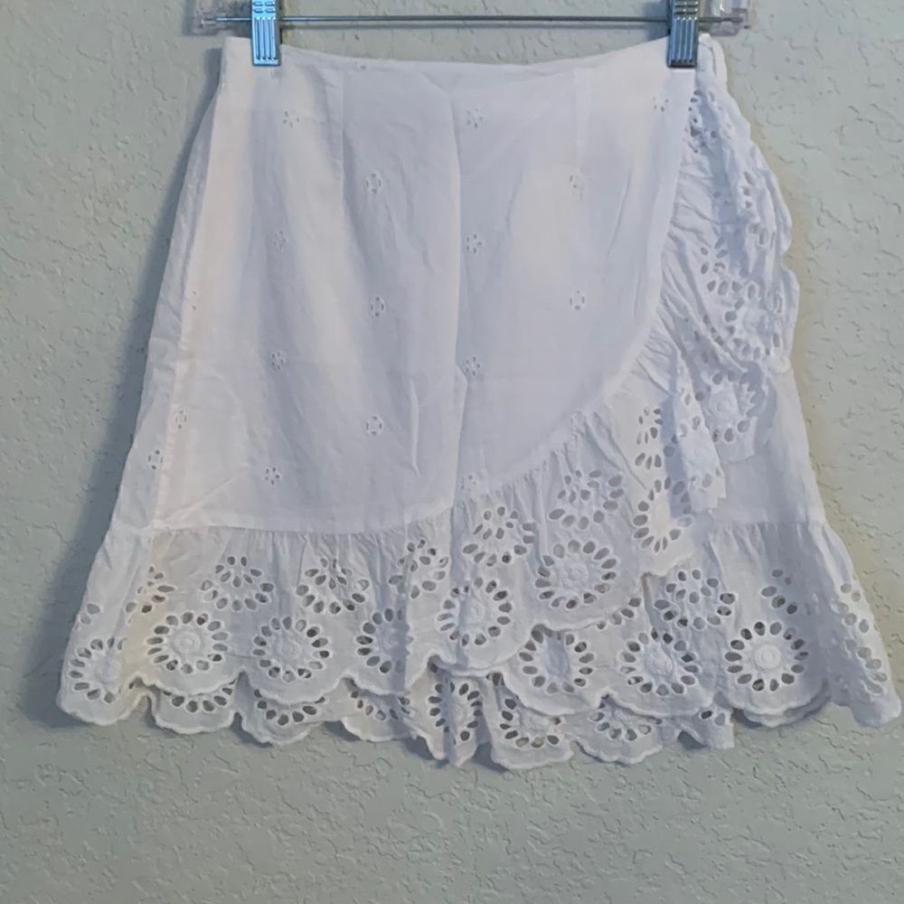 JAPNA White Eyelet Embroidered Wrap Skirt Size S